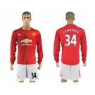 Manchester United #34 Lawrence Red Home Long Sleeves Soccer Club Jersey