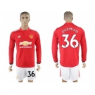 Manchester United #36 Darmian Red Home Long Sleeves Soccer Club Jersey
