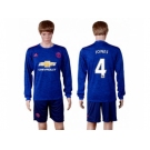 Manchester United #4 Jones Away Long Sleeves Soccer Club Jersey