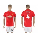 Manchester United #4 Jones Red Home Soccer Club Jersey 1