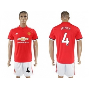 Manchester United #4 Jones Red Home Soccer Club Jersey 1