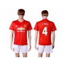 Manchester United #4 Jones Red Home Soccer Club Jersey 2