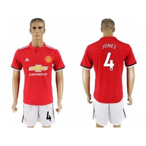 Manchester United #4 Jones Red Home Soccer Club Jersey