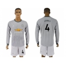 Manchester United #4 Jones Sec Away Long Sleeves Soccer Club Jersey