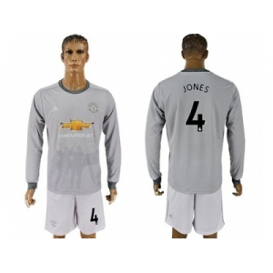 Manchester United #4 Jones Sec Away Long Sleeves Soccer Club Jersey