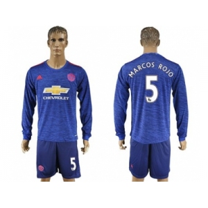 Manchester United #5 Marcos Rojo Away Long Sleeves Soccer Club Jersey