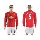 Manchester United #5 Marcos Rojo Red Home Long Sleeves Soccer Club Jersey 1