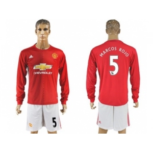 Manchester United #5 Marcos Rojo Red Home Long Sleeves Soccer Club Jersey 1