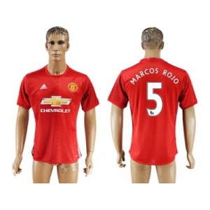 Manchester United #5 Marcos Rojo Red Home Soccer Club Jersey 4