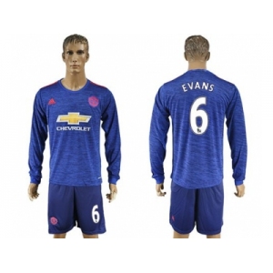 Manchester United #6 Evans Away Long Sleeves Soccer Club Jersey