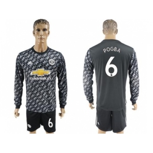 Manchester United #6 Pogba Black Long Sleeves Soccer Club Jersey