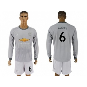 Manchester United #6 Pogba Sec Away Long Sleeves Soccer Club Jersey