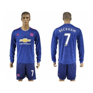 Manchester United #7 Beckham Away Long Sleeves Soccer Club Jersey