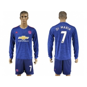 Manchester United #7 Di Maria Away Long Sleeves Soccer Club Jersey