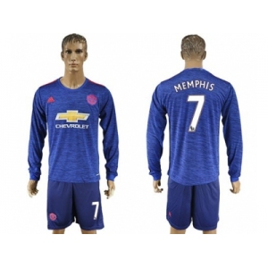 Manchester United #7 Memphis Away Long Sleeves Soccer Club Jersey 1