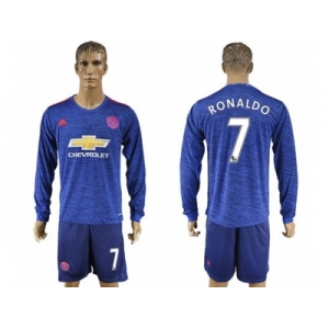 Manchester United #7 Ronaldo Away Long Sleeves Soccer Club Jersey