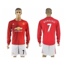 Manchester United #7 Ronaldo Red Home Long Sleeves Soccer Club Jersey