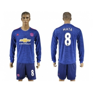 Manchester United #8 Mata Away Long Sleeves Soccer Club Jersey