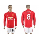 Manchester United #8 Mata Red Home Long Sleeves Soccer Club Jersey