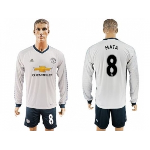 Manchester United #8 Mata Sec Away Long Sleeves Soccer Club Jersey