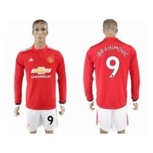 Manchester United #9 Ibrahimovic Red Home Long Sleeves Soccer Club Jersey