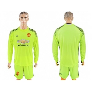 Manchester United Blank Shiny Green Goalkeeper Long Sleeves Soccer Club Jersey