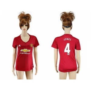 Women's Manchester United #4 Jones Red Home Soccer Club Jersey