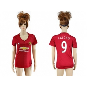 Women's Manchester United #9 Falcao Red Home Soccer Club Jersey