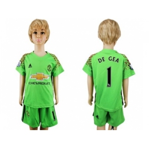 Manchester United #1 De Gea Green Kid Soccer Club Jersey