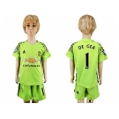 Manchester United #1 De Gea Shiny Green Goalkeeper Kid Soccer Club Jersey