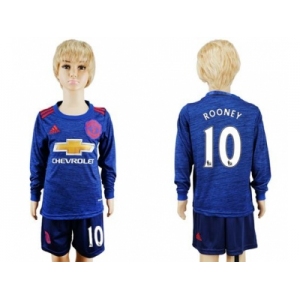 Manchester United #10 Rooney Away Long Sleeves Kid Soccer Club Jersey