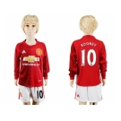 Manchester United #10 Rooney Home Long Sleeves Kid Soccer Club Jersey