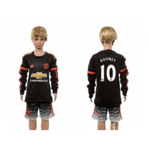 Manchester United #10 Rooney SEC Away Long Sleeves Kid Soccer Club Jersey