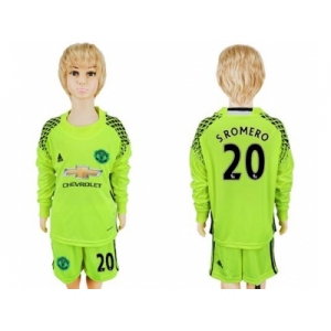 Manchester United #20 S.Romero Shiny Green Goalkeeper Long Sleeves Kid Soccer Club Jersey1