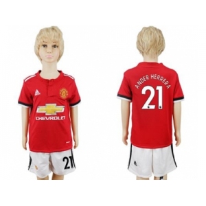 Manchester United #21 Ander Herrera Home Kid Soccer Club Jersey