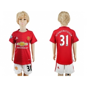 Manchester United #31 Schweinsteiger Home Kid Soccer Club Jersey