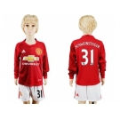 Manchester United #31 Schweinsteiger Home Long Sleeves Kid Soccer Club Jersey
