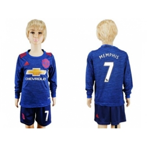 Manchester United #7 Memphis Away Long Sleeves Kid Soccer Club Jersey