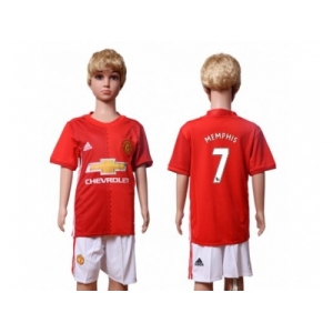 Manchester United #7 Memphis Home Kid Soccer Club Jersey
