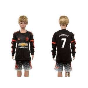 Manchester United #7 Memphis SEC Away Long Sleeves Kid Soccer Club Jersey