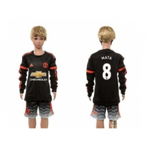 Manchester United #8 Mata SEC Away Long Sleeves Kid Soccer Club Jersey