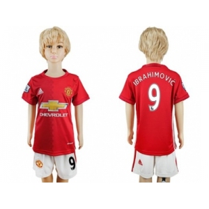 Manchester United #9 Ibrahimovic Home Kid Soccer Club Jersey1