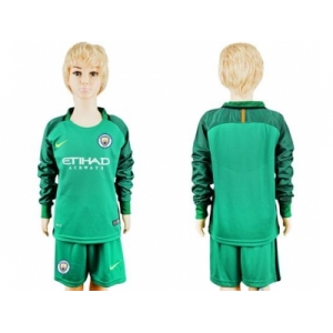 Manchester United Blank Green Goalkeeper Long Sleeves Kid Soccer Club Jersey