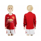Manchester United Blank Home Long Sleeves Kid Soccer Club Jersey