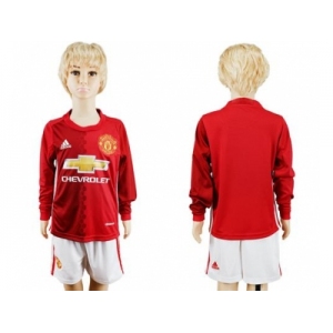 Manchester United Blank Home Long Sleeves Kid Soccer Club Jersey