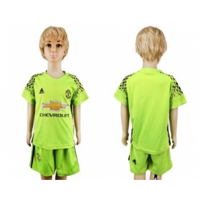 Manchester United Blank Shiny Green Goalkeeper Kid Soccer Club Jersey