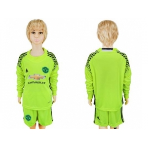 Manchester United Blank Shiny Green Goalkeeper Long Sleeves Kid Soccer Club Jersey1