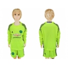 Manchester United Blank Shiny Green Goalkeeper Long Sleeves Kid Soccer Club Jersey