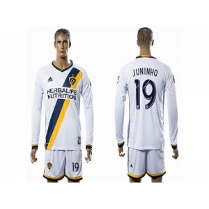 Los Angeles Galaxy #19 JUNINHO White Home Long Sleeves Soccer Club Jersey
