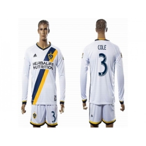 Los Angeles Galaxy #3 COLE White Home Long Sleeves Soccer Club Jersey